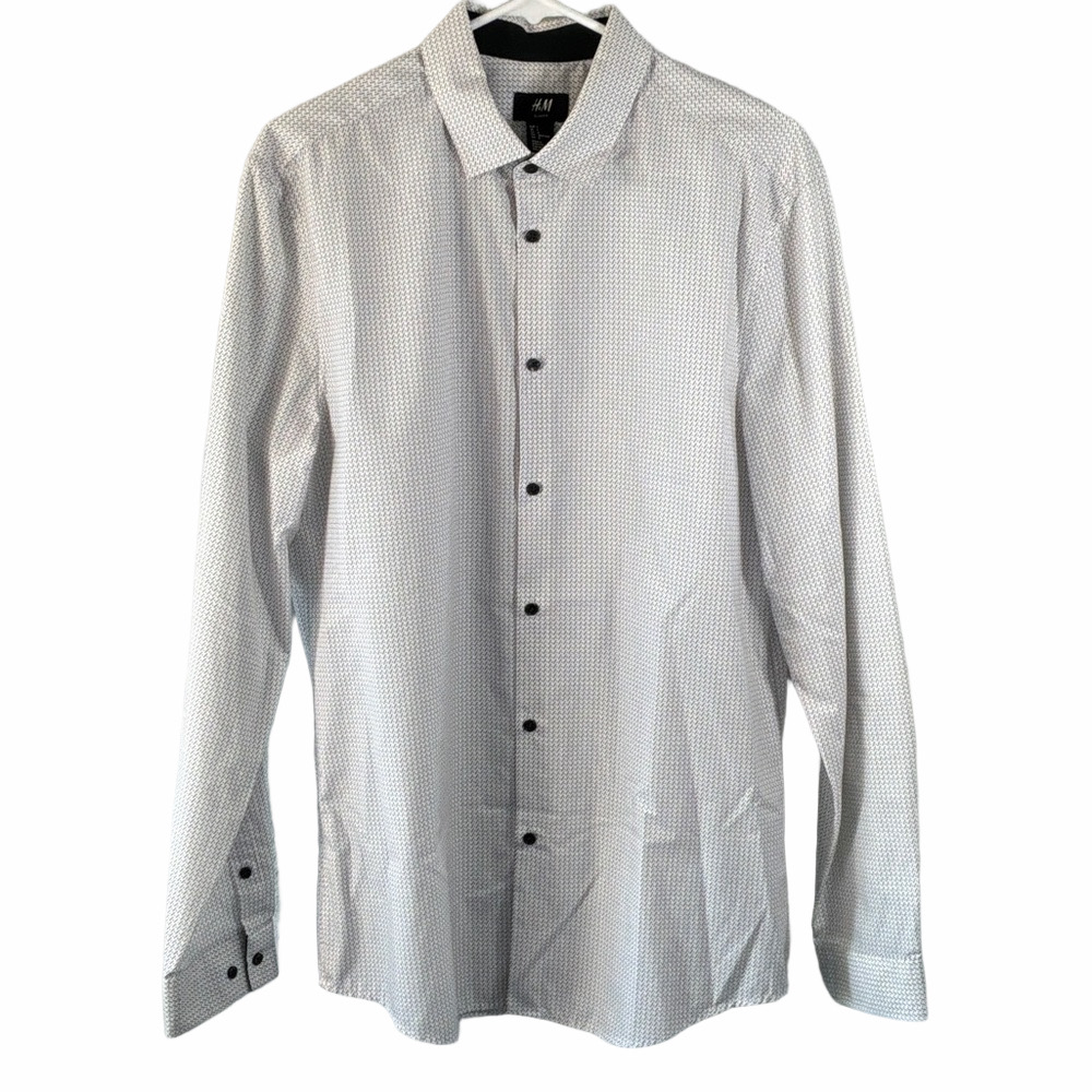 H&M Men's White Patterned Dress Shirt